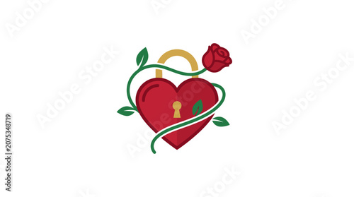 Minimalist Flat Design Valentine Day Heart Shaped Padlock Love Symbol Romantic Holiday Icon for Couples and Gifts