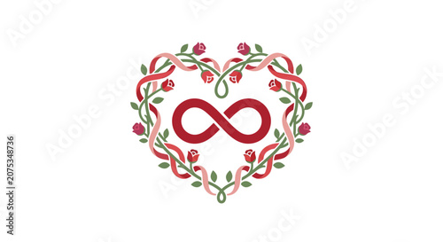 Minimalist Flat Design Valentine's Day Heart Shaped Floral Crown Icon Romantic Holiday Love Celebration Symbol