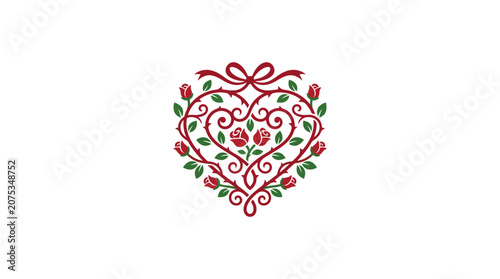 Minimalist Flat Design Valentine's Day Romantic Logo Icon with Intertwined Rose Vines in White