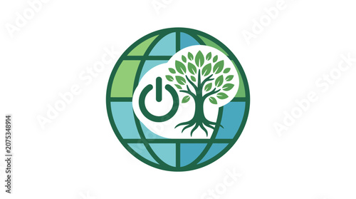Minimalist Flat Earth Hour Icon with Power Off Symbol for Global Environmental Awareness Concept Design
