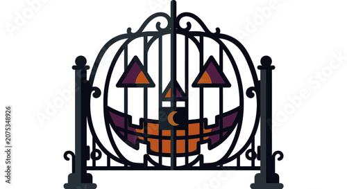Minimalist Flat Halloween Antique Iron Gate Logo Icon Spooky Season Celebration Design Creative 2D