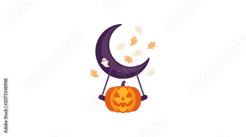 Minimalist Flat Halloween Magic Crescent Moon Icon for Seasonal Celebration Design Elements