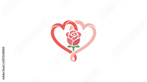 Minimalist Flat Love Heart Ribbon Icon for Valentine's Day Romantic Celebration White Space Design