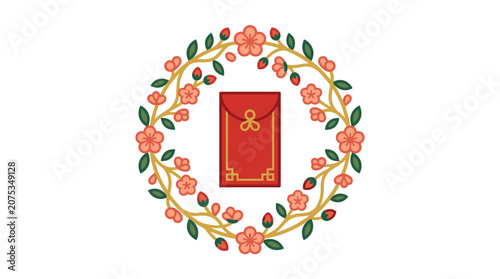 Minimalist flat style 2D icon of Vietnamese Tet Lunar New Year apricot blossom branch in traditional arrangement celebrating cultural festival