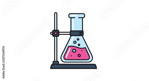 Tableau sur toile Laboratory erlenmeyer flask with pink liquid on metal stand