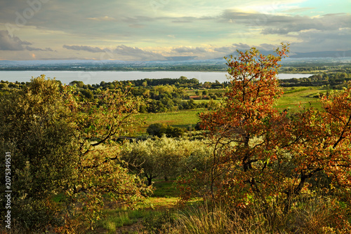 Tuoro sul Trasimeno, Perugia, Umbria, Italy: landscape of the countryside and the Lake Trasimeno