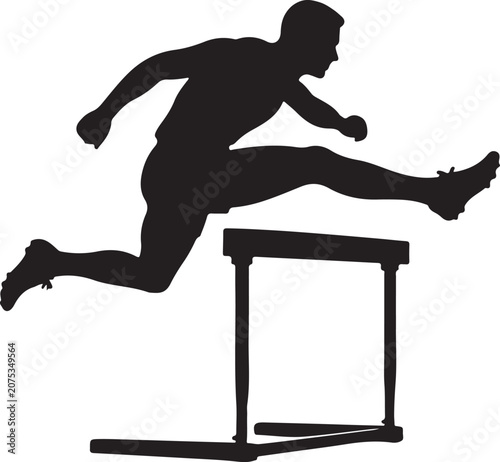 Schilderij op canvas silhouette of a hurdler jumping over a track hurdle