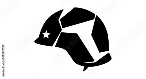 Minimalist black and white military helmet icon with a star.