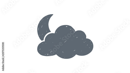 Simple Hand Drawn Crescent Moon Behind a Cloud Icon, Sketchy Style, White Background