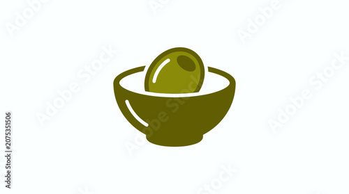 Single Olive in Bowl Icon - Simple Vector Illustration