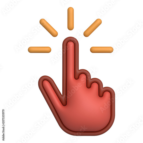3D red hand clicking icon vector illustration isolated on white background. Minimalist click finger cursor sign for web UI UX design, app button push, and call to action.