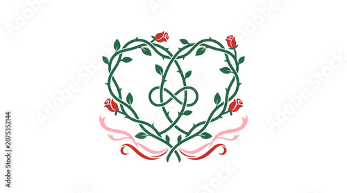 Minimalist Flat Valentine Day Icon Romantic Intertwined Rose Stems Love Symbol Celebration Holiday Decoration Gift Idea