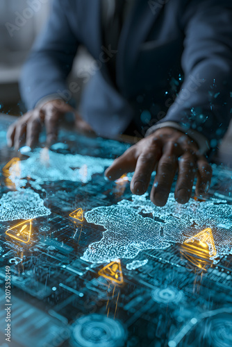 Futuristic Global Cybersecurity Risk Monitoring Dashboard with Interactive Digital World Map