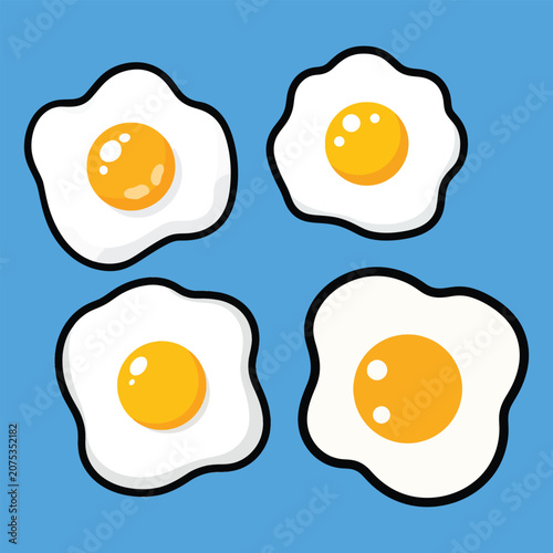 Breakfast Fried Egg Vector Pack Featuring Four Cute Sunny Side Up Egg Illustrations