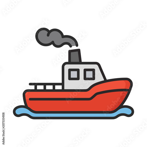 Red Tugboat Flat Vector Illustration