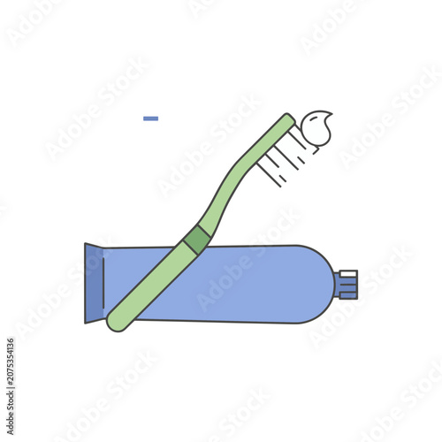 Toothbrush and Toothpaste Tube Flat Vector Illustration