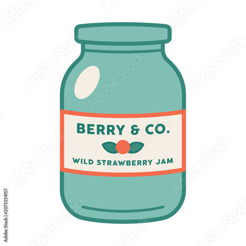 Wild Strawberry Jam Jar Vector Illustration