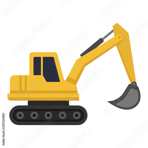 Yellow Excavator Flat Vector Illustration