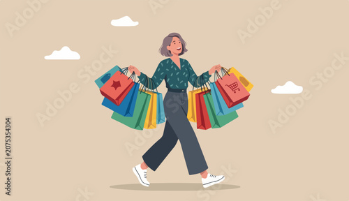 Obraz na płótnie Shopping at retail store, happiness and joyful buying discount stuff, shopaholic