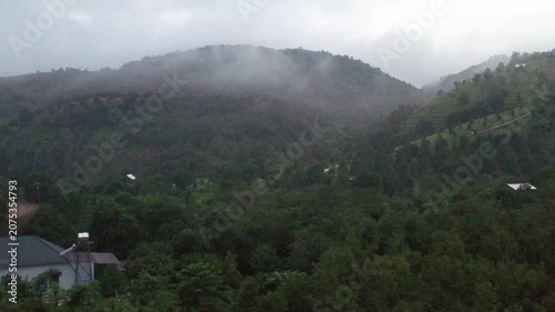 Lam Dong, Vietnam June 2026 beauty aerrial video of clouds over the mountains at Da Huoi, Bao Loc during early morning
