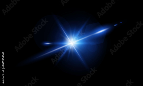Glowing blue flare laser, Light blue effect reflections, neon beam transparent background, shine speed flash of light, and sparks	