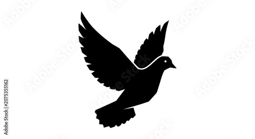 Minimalist black silhouette of a flying dove bird icon.