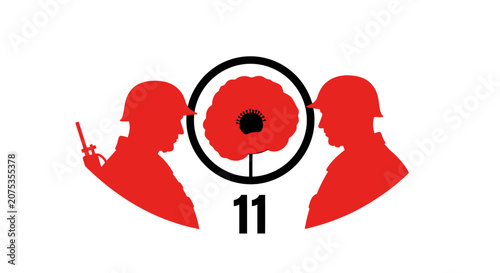 Remembrance Day design with soldier silhouettes and poppy.