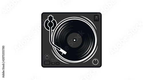 Retro Turntable with Vinyl Record Spinning - Vintage DJ Equipment