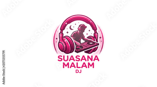 DJ Headphones with Nightclub Scene and Text 