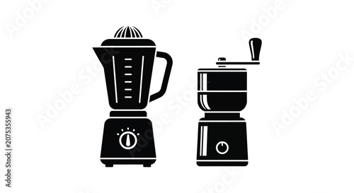 Fotografía Black Silhouette Of Citrus Juicer And Coffee Grinder