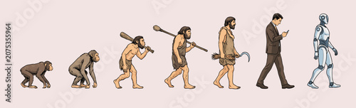 Obraz na płótnie Human evolution sequence from primate to businessman and robot