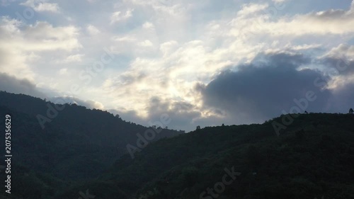 Lam Dong, Vietnam June 2026 beauty aerrial video of sunrise over the mountains at Da Huoi, Bao Loc during early morning