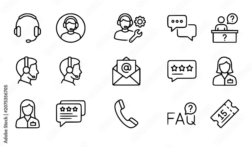 Fototapeta premium Customer Service Stroke Icon Collection Editable Line Icons Vector Illustration