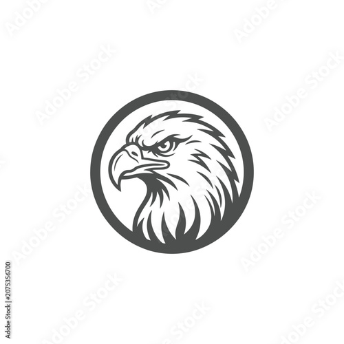 Majestic Eagle Head Mascot Logo in Circular Badge Monochrome Vector Illustration