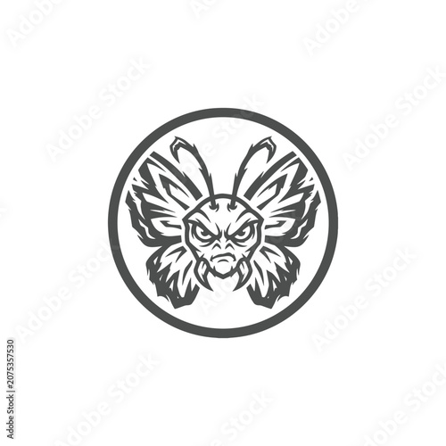 Angry Wasp Mascot Logo Monochrome Circular Badge Vector Illustration