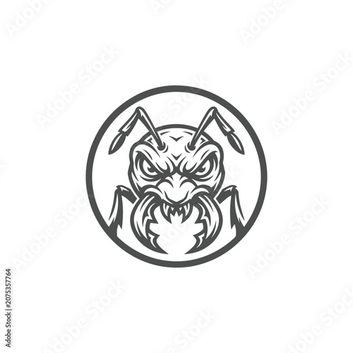 Angry Ant Mascot Logo Monochrome Circular Badge Vector Illustration