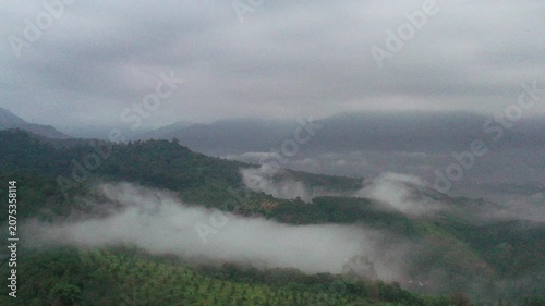 Lam Dong, Vietnam June 2026 beauty aerrial video of clouds over the mountains at Da Huoi, Bao Loc during early morning