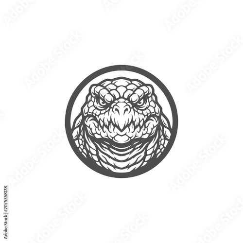 Angry Turtle Mascot Logo Monochrome Circular Badge Vector Illustration