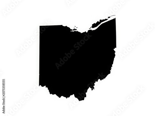 A black silhouette map of the state of ohio in the united states