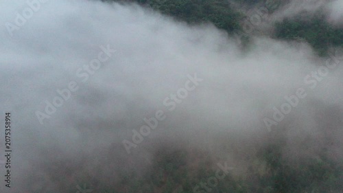 Lam Dong, Vietnam June 2026 beauty aerrial video of clouds over the mountains at Da Huoi, Bao Loc during early morning