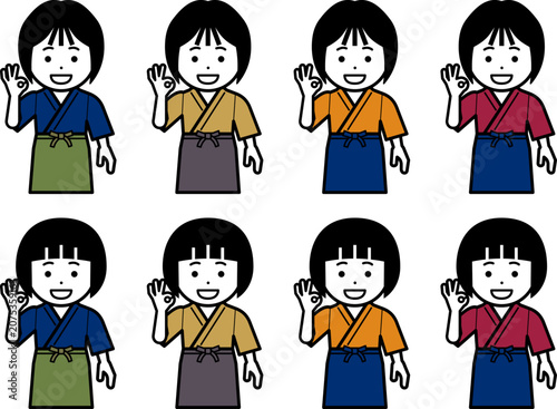 OKサインを出す作務衣に前掛けの女性のアイコン