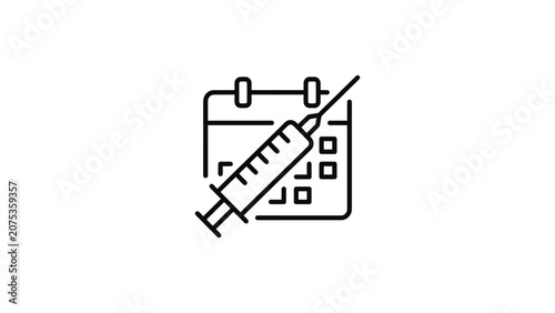 Vaccination appointment icon showing a medical syringe over a calendar.
