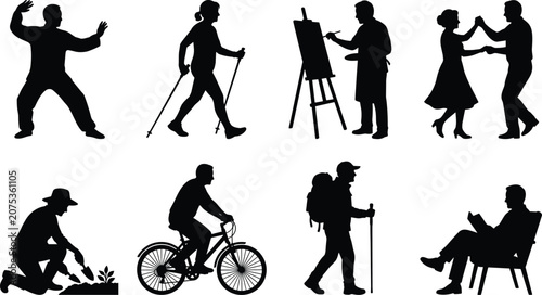 Εκτύπωση καμβά Active Lifestyle People Silhouette Set with Sports, Hobbies, Travel and Leisure