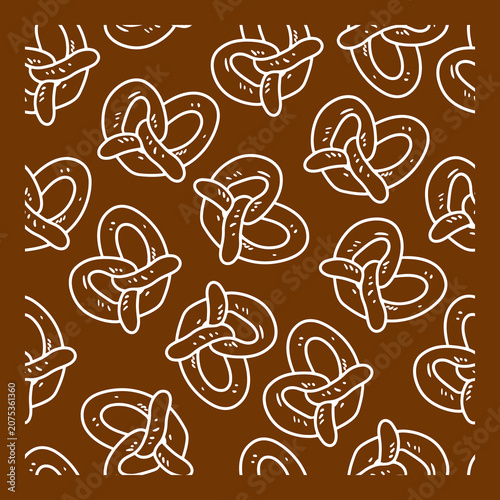 Hand Drawn Snack Pattern Abstract Pretzel Line Art. Clean seamless pattern with pretzels in simple line art and doodle style, perfect for modern food design and digital backgrounds