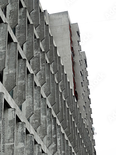 Brutalist concrete facade geometric pattern urban architecture building