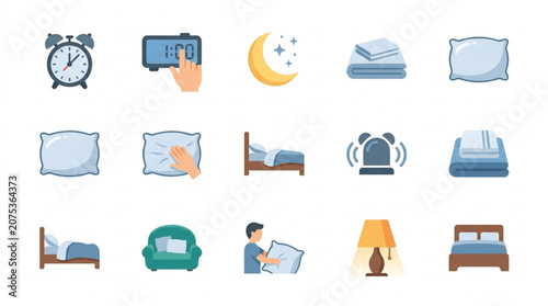 Fotografie Collection of Icons Representing Sleep and Bedtime Activities.