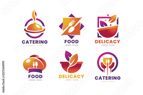 Set of modern food and catering service logo designs with catering restaurant delicacy branding identity business template minimalist abstract collection corporate creative professional