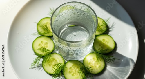 Refreshing Glass of Water with Cucumber Slices and Fennel Garnish
