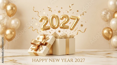 New Year Festive Gold Balloons and Gift Background for Events