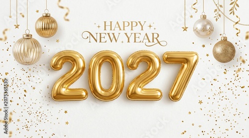 New Year Gold Balloon Celebration Background for Seasonal Marketing